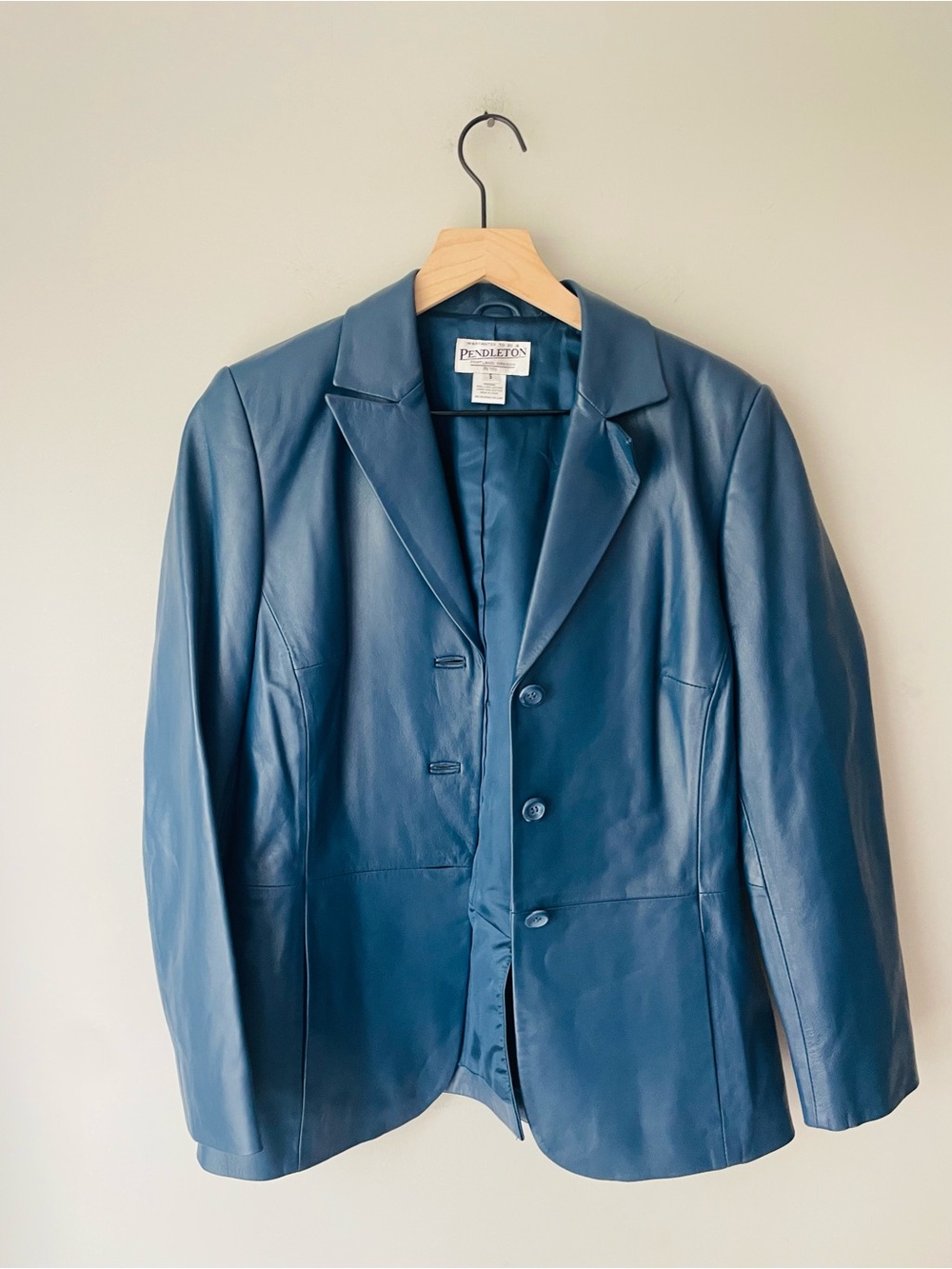 Pendleton Vintage Navy Leather Blazer Jacket - Picture 3 of 7